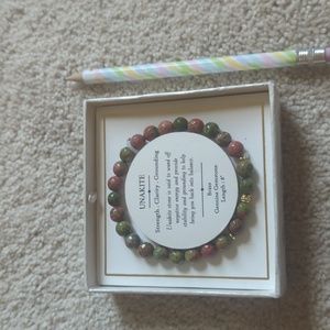 Brass, genuine gemstone bead bracelet